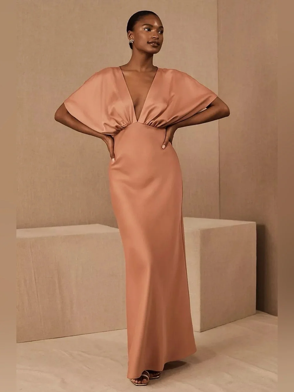 Anthropologie BHLDN Leila Satin Charmeuse Maxi Dress Size 2 In Dusty Rose - Picture 1 of 12